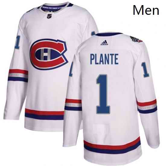 Mens Adidas Montreal Canadiens 1 Jacques Plante Authentic White 2017 100 Classic NHL Jersey